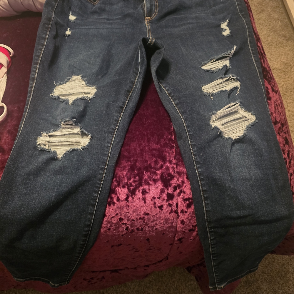Torrid Navy Distressed Cropped Jeans